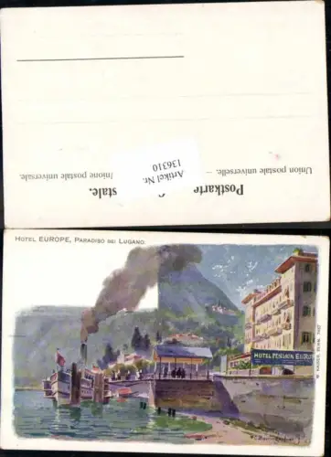 136310,Litho Hotel Europe Paradiso bei Lugano C. Baumgartner signiert Kt Tessin