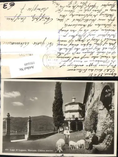 191649,Lago di Lugano Morcote Chiesa motivo Luganersee Ansicht m. Schafe Personen Kt Tessin
