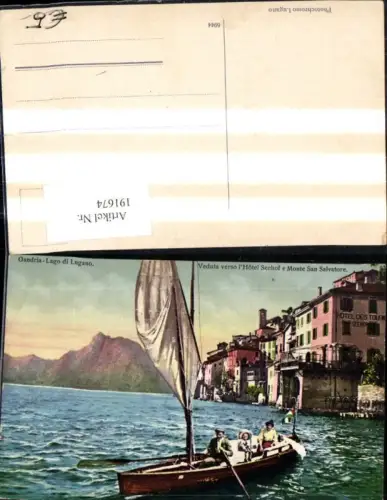 191674,Gandria Lago di Lugano Veduta verso L Hotel Seehof e Monte San Salvatore Ansicht m. Ruderboot Boot Luganersee Kt