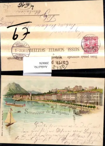 200656,Litho AK Souvenir de Lugano Teilansicht Segelboot Dampfer Kt Tessin