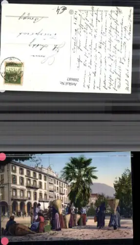 208687,Locarno mercato Frauen m. Körben Hotel Kt Tessin