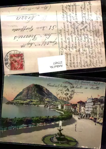 277457,Lugano Quai e Monte S. Salvatore Brunnen Promenade Kt Tessin