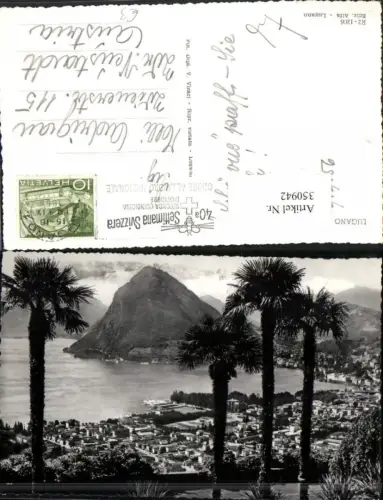 350942,Lugano Totale Bergkulisse Palmen Kt Tessin