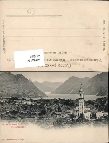 412897,Sfondo di Porlezza vu de Gentilino Kirche Bergkulisse Kt Tessin
