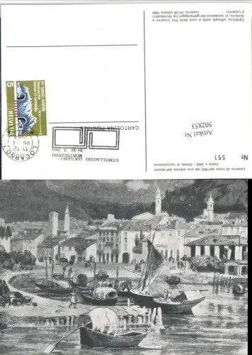 502853,Künstler AK Locarno Teilansicht Boote Kt Tessin
