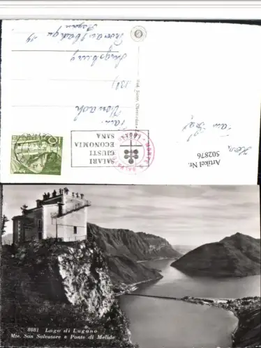 502876,Lago di Lugano Monte San Salvatore e Ponte Melide Brücke Kt Tessin