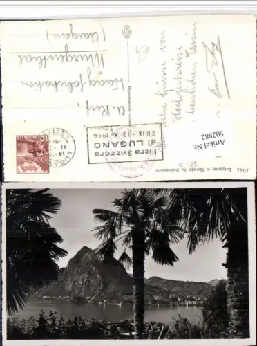 502882,Lugano e Monte San Salvatore Bergkulisse Palmen Kt Tessin