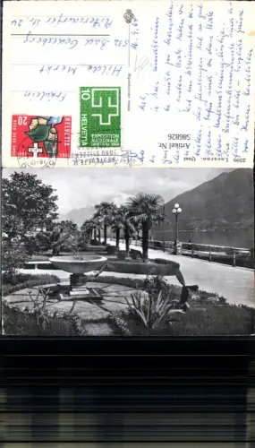 586826,Foto Ak Locarno Quai Ufer Brunnen Palmen Switzerland