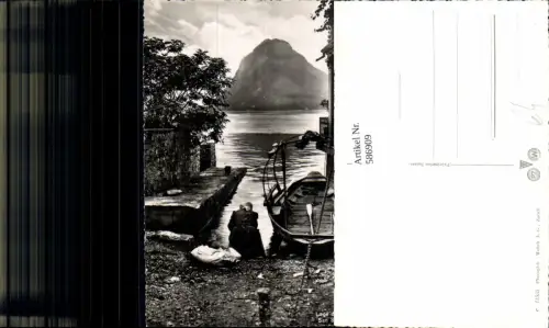 586909,Foto Ak Lago di Lugano San Salvatore Frau a. Ufer Boot Switzerland