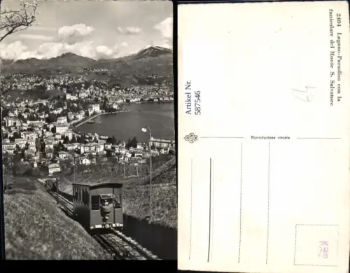 587546,Foto Ak Lago di Lugano con la funicolare del Monte S. Salvatore Bergbahn Switzerland