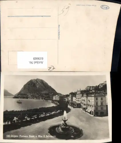 619669,Foto Ak Lugano Fontana Bossi e Monte S. Salvatore Brunnen