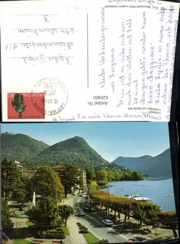 620400,Lugano Lungolago con Monte Bre Schiff Dampfer Auto