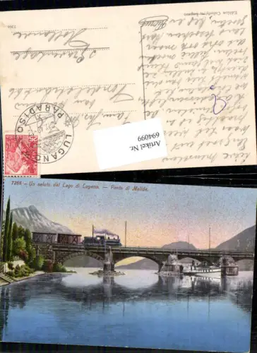694099 Lugano Locarno Lago Maggiore Pont Brücke di Melide Dampfer Eisenbahn