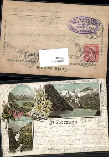Lithographie Gruss vom St. Gotthard Hotel Tessinfall Airolo Andermatt Tessin Gotthardpass