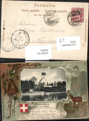 390995,Präge AK Romanshorn Schloss u. Kirche Passepartout Gams Kt Thurgau