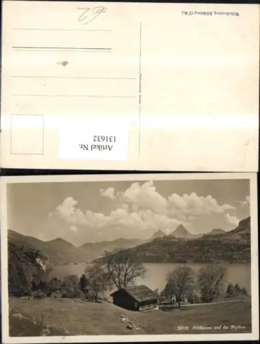 131632,Rütliwiese u. Die Mythen Rütli Ansicht m. Hütte Kt. Uri