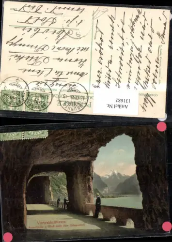 131682,Axenstrasse m. Bristenstock Vierwaldstättersee Ansicht m. Personen 1906 Kt. Uri