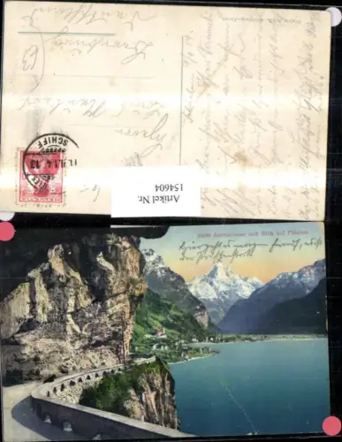 154604,Axenstrasse m. Blick a. Flüelen 1914 Kt Uri