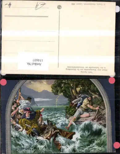 154607,Tells Sprung Künstlerkarte n. Wandgemälde i. d. Tellskapelle Vierwaldstättersee Sisikon Kt Uri