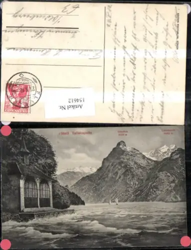 154612,Tellskapelle m. Urirotstock 1912 Sisikon Segelboot b. Starkwind Kt Uri