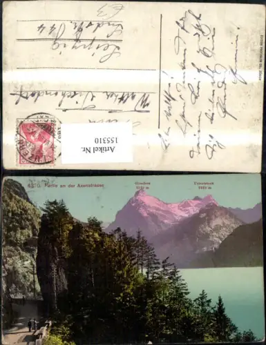 155310,Axenstrasse Flüelen m. Bristenstock Brunnen Vierwaldstättersee 1909 Kt Uri