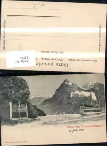 155323,Gruss v. Vierwaldstättersee Ansicht Tellkapelle Sisikon Dampfer Schiff 1900 Kanton Uri