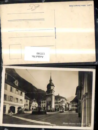 155340,Altdorf Tellsplatz Telldenkmal Brunnen Statue Strassenbahn Kt Uri