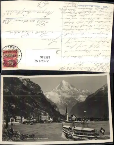 155346,Flüelen m. Bristenstock Brunnen Vierwaldstättersee Ansicht Schiff Dampfer Stadt Luzern 1931 Kt Uri