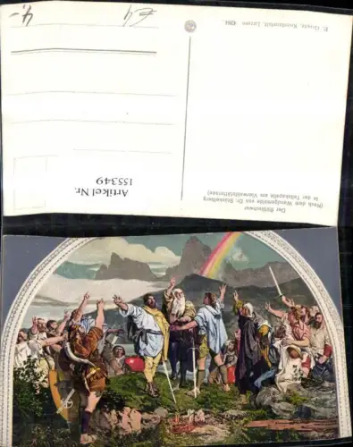 155349,Der Rütlischwur Männer Schwerter Regenbogen n. Gemälde i. Tellskapelle Vierwaldstättersee Sisikon Kt Uri