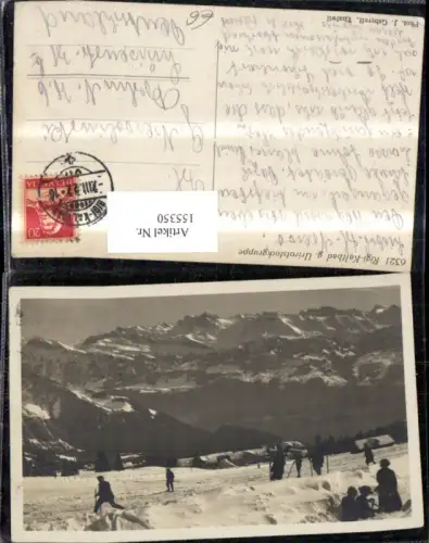 155350,Rigi Kaltbad g. Urirotstockgruppe Winteransicht m. Skifahrer 1927 Kt Uri