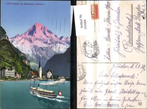 191684,Flülen m. Bristenstock Ansicht m. Schiff Dampfer Kt Uri
