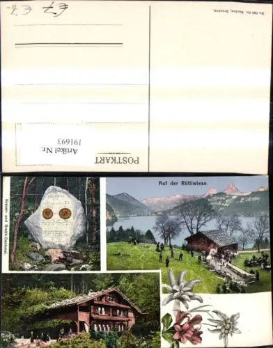 191693,Seelisberg Auf d. Rütliwiese Edelweiß Krauer u. Greith Denkmal Kt Uri
