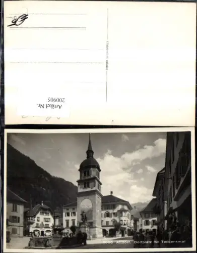 200905,Altdorf Dorfplatz m. Telldenkmal Foto Ak Brunnen Denkmal Statue Kt Uri