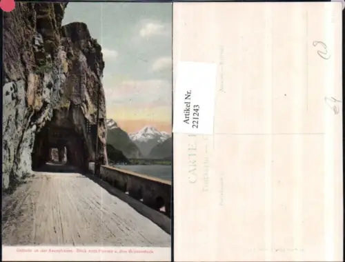 221243,Gallerie a. d. Axenstraße Blick nach Flüelen u. d. Bristenstock Kt Uri