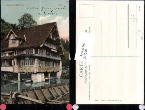 221260,Vierwaldstättersee Treib Hausansicht Wirtschaft zum Treib pub E. Goetz 1837 Kt Uri