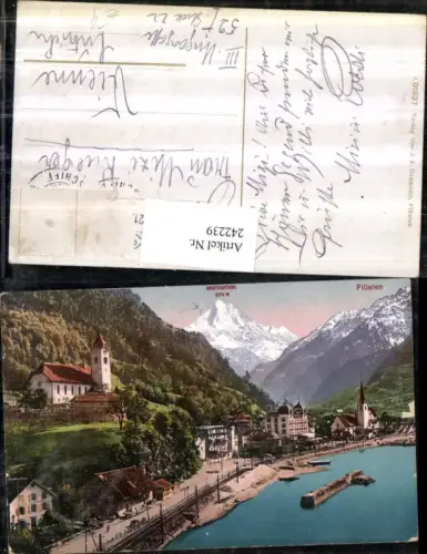 242239,Flüelen Teilansicht Kirche m. Bristenstock Kt Uri