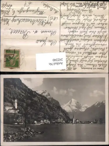 242240,Flüelen Teilansicht Kirche m. Bristenstock Kt Uri