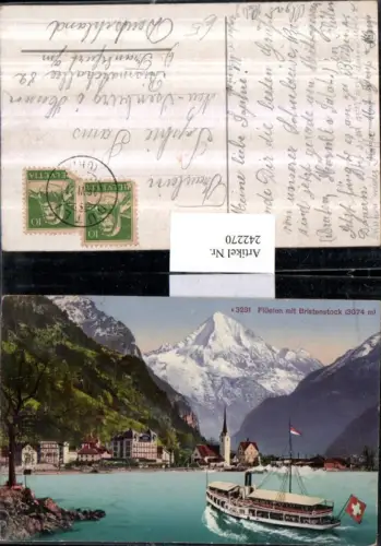 242270,Flüelen Teilansicht m. Bristenstock Dampfer Kt Uri