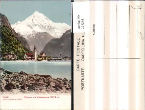 277235,Flüelen Kirche Dampfer m. Bristenstock Bergkulisse Kt Uri