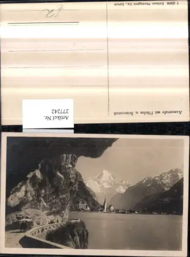 277242,Axenstraße m. Flüelen Teilansicht u. Bristenstock Bergkulisse Kt Uri