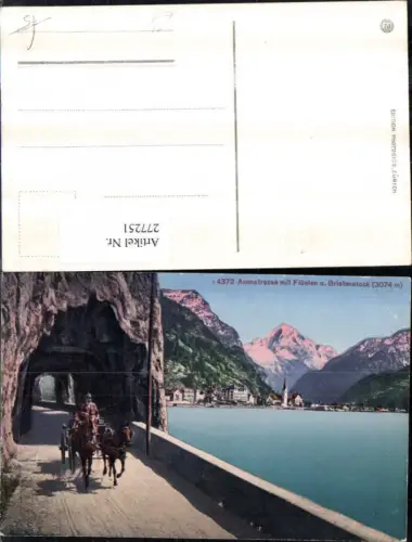 277251,Axenstraße m. Flüelen Teilansicht u. Bristenstock Bergkulisse Kutsche Kt Uri