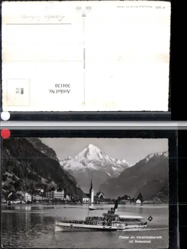 304130,Flüelen Vierwaldstättersee Teilansicht m. Bristenstock Bergkulisse Dampfer Schwyz Kt Waadt