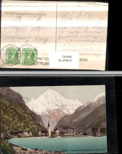 304242,Flüelen Teilansicht Kirche m. Bristenstock Bergkulisse Kt Uri