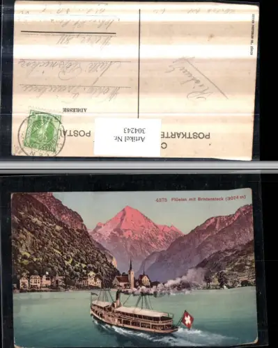 304243,Flüelen Teilansicht m. Bristenstock Dampfer Bergkulisse Kt Uri