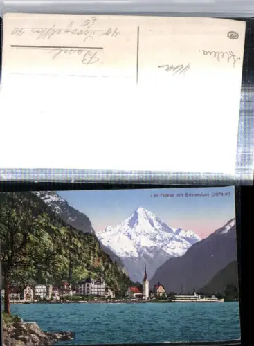 309767,Flüelen Teilansicht Kirche m. Bristenstock Bergkulisse Kt Uri