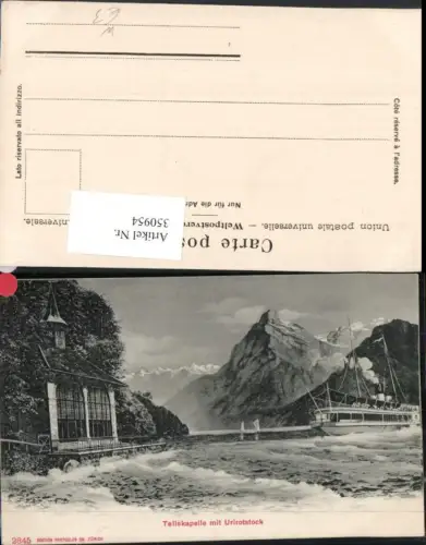 350954,Tellskapelle Kapelle b. Seelisberg m. Urirotstock Bergkulisse Dampfer Kt Uri