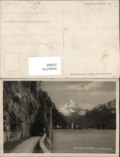 350965,Axenstraße Tunnel m. Flüelen u. Bristenstock Bergkulisse Kt Uri
