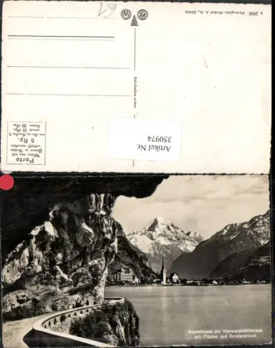 350974,Axenstraße am Vierwaldstättersee m. Flüelen geg. Bristenstock Bergkulisse Kt Uri