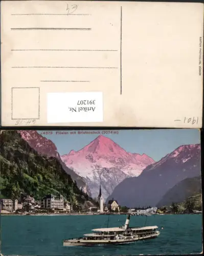391207,Flüelen Totale m. Bristenstock Bergkulisse Dampfer Uri Kt Uri