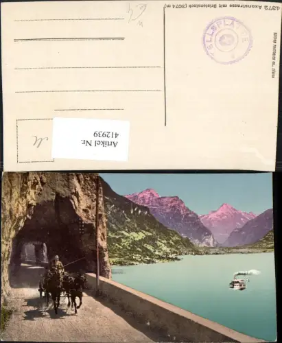 412939,Axenstrasse Teunnel b. Flüelen m. Bristenstock Kutsche Bergkulisse Kt Uri